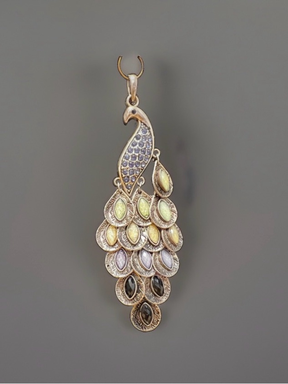 Gold-Tone Peacock Pendant Necklace with Multicolor Accents